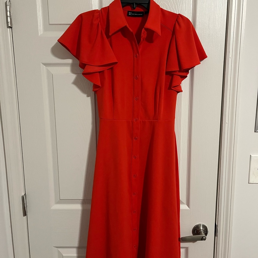 New York & Company Red Flutter Sleeve Midi Dress